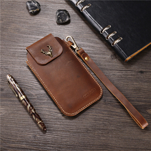 Wrist Men Genuine Leather Case Mobile Phone Waist Bag Wear Belt Verticle Waist Bag for Samsung Galaxy A8 Plus 2018 A3 A5 A7 2016 2024 - buy cheap