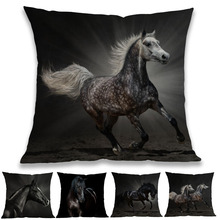Capa de almofada decorativa para casa, capa de almofada de linho preto e cinza com cavalo brilhantes da páscoa árabe e cônia 2024 - compre barato