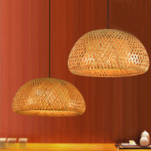 Современные подвесные светильники из натурального бамбука ручной вязки, подвесные светильники из бамбука, креативные светодиодные подвесные светильники с бамбуковыми оттенками для столовой 2024 - купить недорого