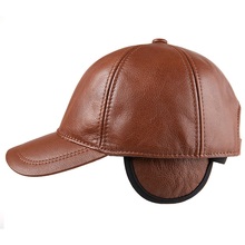 Men's Genuine Leather Hat Adult Ear Protection Baseball Cap 100% Real Leather Cowboy Baseball Cap Youth Adjustable Hat B-8704 2024 - buy cheap
