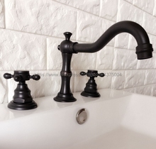 3 pcs Oil Rubbed Bronze Deck Mounted Double handle Bathroom Mixer Tap Faucet Water Tap Bathroom Basin Faucet Nhg064 2024 - buy cheap