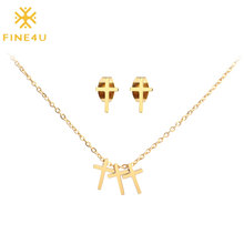 FINE4U N141 Stainless Steel Wedding Party Jewelry Set Tiny Cross Necklace Earrings Jewelry Sets 2019 Trendy Religious Jewelry 2024 - buy cheap