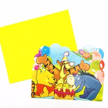 Tarjeta de invitación de dibujos animados de Winnie Y Pooh, cartón, decoraciones de fiesta, suministros de recuerdo para fiesta de cumpleaños 2024 - compra barato