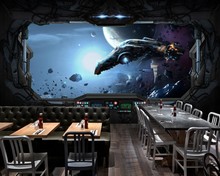 Frete grátis personalizado 3d espaço cápsula nave espacial restaurante mural do hotel decorativo mural de ficção científica fundo papel parede 2024 - compre barato