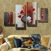 4 Panel mano abstracta pintado flor lienzo Cuadros de pintura al óleo sobre todo de pared para sala de arte XY131 2024 - compra barato