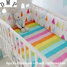 Promotion! 6PCS Cotton Baby Crib Bedding Set Girl Cot Bedding , include:(bumper+sheet+pillow cover) 2024 - buy cheap