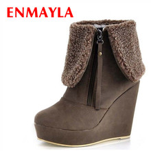 ENMAYLA Fashion Platform Wedges High Heels Ankle Boots Women Shoes Sexy Designer Warm Winter Fur Snow Boots Women Size 34-39 2024 - buy cheap