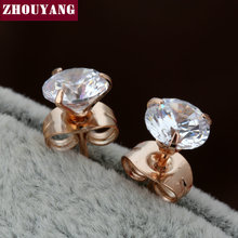 ZYE775-pendientes de circonia cúbica para mujer, aretes de tres garras de estilo Simple, de alta calidad, Color oro rosa, joyería de cristal 2024 - compra barato