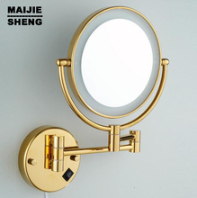 Espelho cosmético de bronze e ouro led, espelho de parede para banheiro, beleza, maquiagem, dupla face, antigo, espelho dobrável 2024 - compre barato