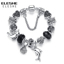 ELESHE-Pulseras con dijes de delfín para mujer, pulseras de cristal de Murano negro, estilo del, regalo de joyería 2024 - compra barato