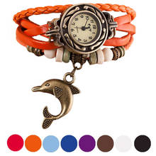 Quartz Weave Around Leather Dolphin Bracelet Lady Woman Wrist Watch relojes hombre Vintage Relogio Feminino Masculino Erkek Kol 2024 - buy cheap