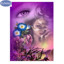 Kufwkey stickers,Purple eyes flower diamond Embroidery,Full square/round drills,diy diamond Painting Cross Stitch,Mosaic photo 2024 - buy cheap
