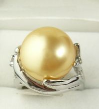 Free shipping >>>>>>Genuine Natural 14mm Yellow South Sea Shell Pearl Wedding Jewelry Ring Siz 7/8/9 2024 - buy cheap