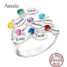 Amxiu на заказ, 100% 925 пробы, серебряное кольцо, гравировка, семь названий, кольца с камнями по рождению, семейный подарок на день матери, ювелирные изделия для друзей 2024 - купить недорого