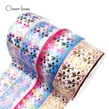 Cheer bow 75mm Grosgrain Ribbon Gold Shiny Heart Printed Ribbon Wedding Party Decoration Gifts Packing DIY Hair bows Materials 2024 - buy cheap