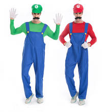 Super Mario Brothers Masquerade halloween cloth cosplay adult men costume kit onesies with hat beard glove M L XL 2024 - buy cheap