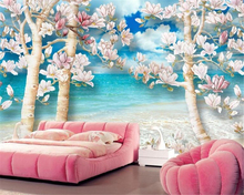 Beibehang papel mural bonito elegante romântico magnolia behang flores hd papel de parede tv fundo papéis para sala estar 2024 - compre barato