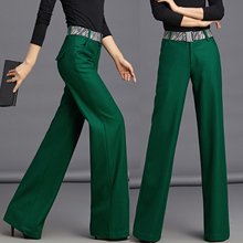 Autumn Winter Fashion Women Elegtant Green Black Thick Wide Leg Woolen Trousers , 3XL Casual High Waisted Wool Pants For Woman 2024 - buy cheap