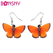 Bonsny Acrylic Purple-edged Copper Butterfly Earrings Big Dangle Drop Fashion Insect Jewelry For Women Girls Gifts Summer Charms 2024 - buy cheap