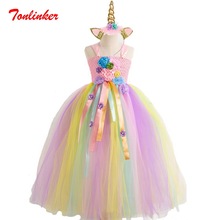 Halloween Girls Unicorn Costume Kids Tutu Party Dresses With Headband Flower Birthday Wedding Princess Cosplay Clothing 2024 - buy cheap