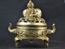 Exquisite Chinese ancient brass elephant statue hollow-out censer incense burner 2024 - buy cheap