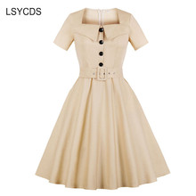 LSYCDS Hepburn Style Retro Dresses Short Sleeve Robe Gown Big Swing Casual Party Rockabilly 50s 60s Vintage Women Dress 2024 - buy cheap