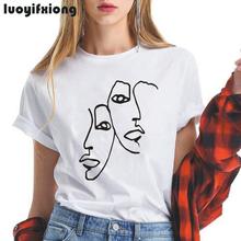 Luoyifxiong Twin Face Art Print Funny Women Tshirt 2019 Summer Short Sleeve Casual Tee Shirt Femme Harajuku T Shirt Women Tops 2024 - buy cheap