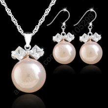 Conjunto de joyas recién llegadas de Plata de Ley 925, perlas reales, joyería con lazo, Circonia cúbica, colgante de circonia cúbica, conjunto de pendientes collares 2024 - compra barato