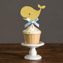 Custom Bow & Gold/Silver Nautical Whale Cupcake Toppers Picks for Baby Shower/Kids Ocean Birthday Party Decorations Supplies 2024 - buy cheap