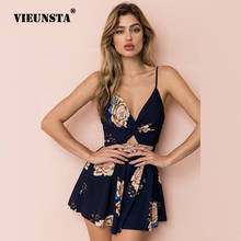 VIEUNSTA Sexy V Neck Bowknot Summer Beach Playsuits Women Floral Printed Short Jumpsuit Fashion Spaghetti Strap Rompers Overalls 2024 - buy cheap