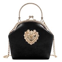 Bolsa feminina veludo vintage com estampa de coração, bolsa de mão para festa de casamento, bolsa de ombro 2024 - compre barato