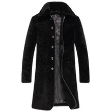Шерстяное длинное пальто; мужская зимняя куртка из овчины 2024 - купить недорого