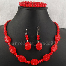 Free Shipping Beautiful jewelry  Red Howlite Round Oval  Necklace Bracelet  Earring Set G4610 2024 - buy cheap
