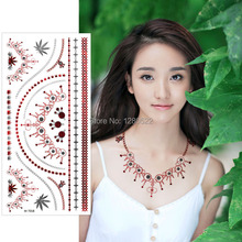 2 sheets Temporary Flash Tattoo Necklace Metallic Tattoo Maple Leaf Red Silver Tatoo Body Art Tatuagem for Women Party Queen 2024 - buy cheap