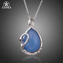 AZORA Water Drop Blue Stone with Crystal Swan Drop Pendant Necklace TN0187 2024 - buy cheap