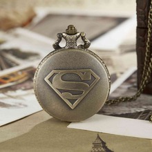 Super-Man Sign Pocket Watch Antique Carved Bronze Full Hunter Pocket Watches Men's Fob Clock With Necklace Women Men Gifts 2024 - buy cheap