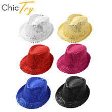 ChicTry Unisex Kids Shiny Sequins Fedora Hat Stage Performance Jazz Dance Hat Children Boys Girls Street Dancing Cap Accessories 2024 - buy cheap