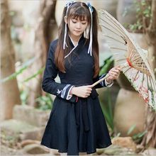 "ChangLiu" Chinese Style Linen Cotton Long Sleeve Dress Crane Embroidery Vintage Dress 2024 - buy cheap