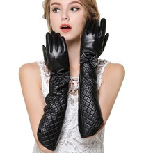 New Winter Long Leather Gloves Women Made Of Italy Genuine Sheepskin Warm Bow Hand Gloves Ladies Fingerless Gloves Deri Eldiven 2024 - buy cheap