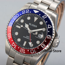 Сапфировое стекло 43 мм черный циферблат Синий Красный вращающийся ободок функция GMT супер светящийся Автоматический ход мужские часы B21 2024 - купить недорого
