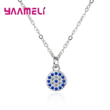 New Arrivals Women Fashion Blue Color Round Pendant Necklace 925 Sterling Silver AAA Cubic Zirconia Neck Jewelry 2024 - buy cheap