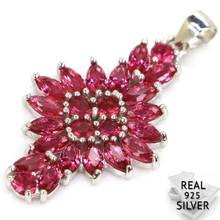 Guaranteed Real 925 Solid Sterling Silver 2.8g Deluxe Created Pink Raspberry Rhodolite Garnet CZ Pendant 36x20mm 2024 - buy cheap