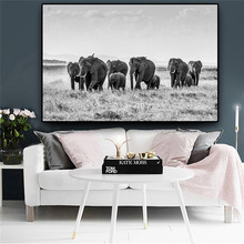 Quadro de pintura de tela preto e branco selvagem áfrica elefante paisagem animal pôsteres impressos quadros arte de parede para sala de estar 2024 - compre barato