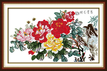 Kit de punto de cruz de flores de peonía de la riqueza, lienzo impreso con cuentas, bordado artesanal, costura hecha a mano, 18ct 14ct 11ct 2024 - compra barato