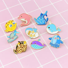 Ocean World Fish Brooch Cartoon Marine Life Cute Dolphin Octopus Whale Bubble Fish Enamel Pin Shirt Badge Kids Fantasy Jewelry 2024 - buy cheap