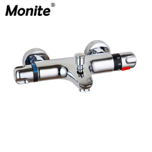 Monite Wall Mounted Bathroom Thermostatic Mixer Taps Chrome Brass Bathtub Sink Basin Faucet Set Exposed Shower Faucet 2024 - buy cheap