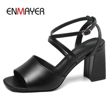 ENMAYER  Genuine Leather  Basic Super High Women Summer Shoes  Casual  Buckle Strap  Women Sandals Size 34-39 LY1173 2024 - buy cheap