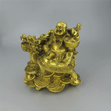 Frete grátis chinês cobre riqueza dinheiro feliz rir maitreya buda na estátua da tartaruga dragão 2024 - compre barato