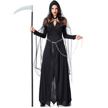 Костюм черной злой колдуны для взрослых, Женский карнавальный костюм, длинное платье для Хэллоуина 2024 - купить недорого