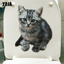 YOJA 18.4X24.1CM Cute Cat Kids Rooms Wall Sticker Funny Cartoon Animal Bathroom Toilet Seat Decals T1-2368 2024 - buy cheap